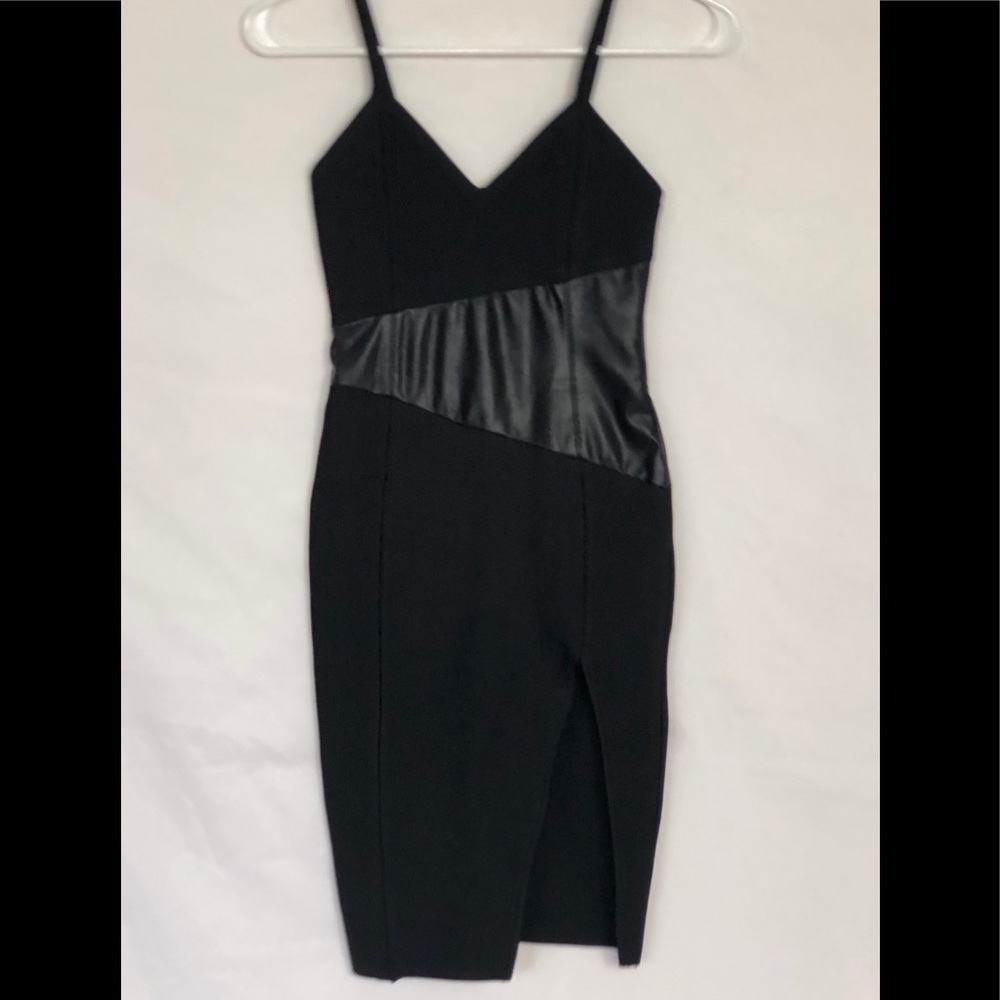 NWT My Little Black Faux Leather Stretch Bodycon  Dress S